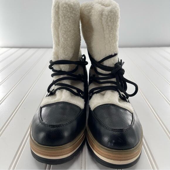 ESPRIT Elaine Black Faux Fur Platform Preppy Lace Up Strappy Boots Size 8.5 - Picture 5 of 10